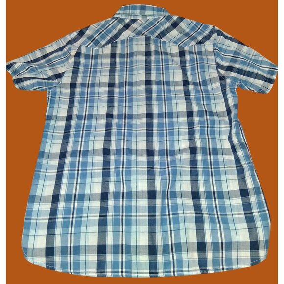 Levis Mens Modern Fit Blue Plaid Short Sleeve Button-Up Shirt - Picture 6 of 8